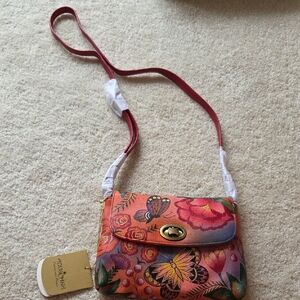 Anuschka Vibrant Butterfly Crossbody Bag - Pink and Orange With Cardholer, Bag